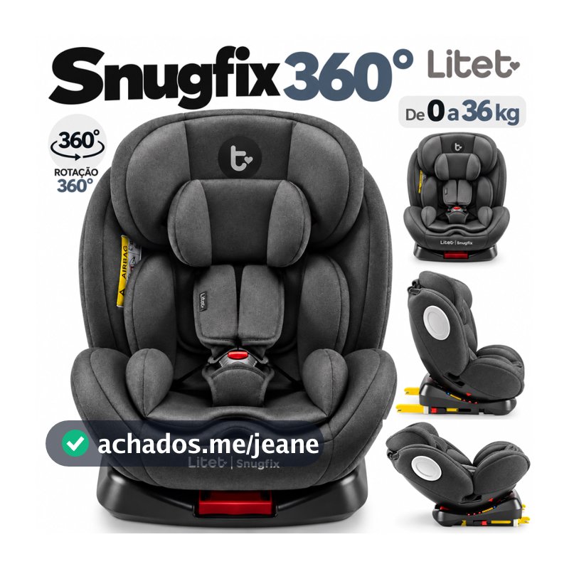 Cadeira Para Auto 0 A 36 Kg Isofix Com Rotação 360º Snugfix Preta - Litet