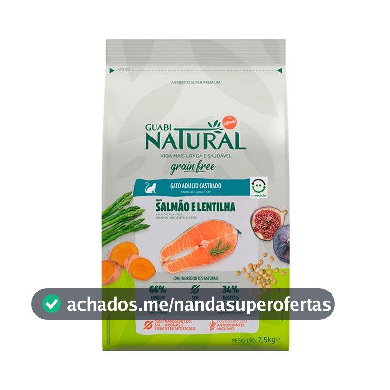 Ração Guabi Natural Grain Free Gatos Castrados Salmão e Lentilha 7,5kg