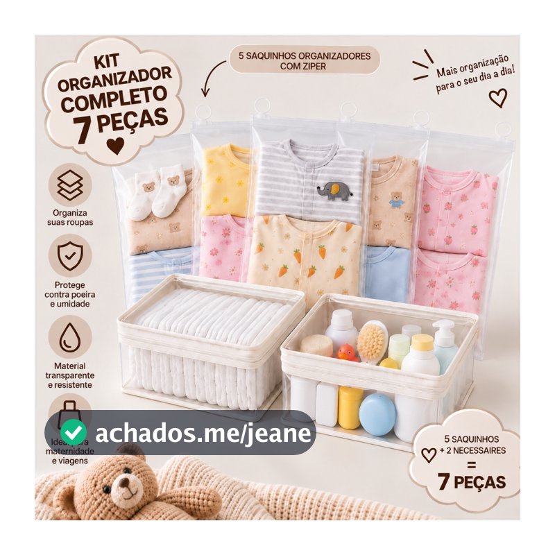 Organizador Mala Maternidade Kit 8 Peças | 5 Saquinhos + 2 Necessaires + TAG