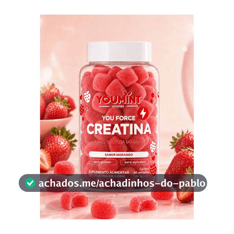 Creatina Gummy Zero Açúcar 60 Gomas Youmint Sabor Morango