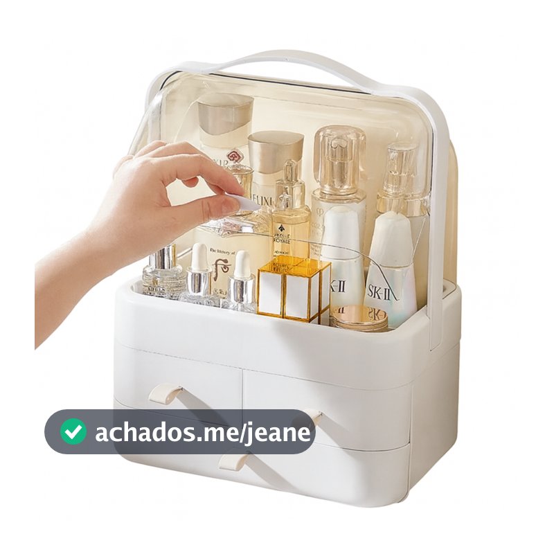 Organizador de Maquiagem com Tampa e Gavetas Porta Cosméticos Luxo, Acrílico Transparente Moderno - Guarda Itens Beleza