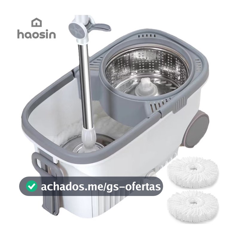 Aço Inoxidável Esfregão Mop Balde Giratório 360° com Rodas Centrífugo 2 Refis Cabo Rodo de Limpeza