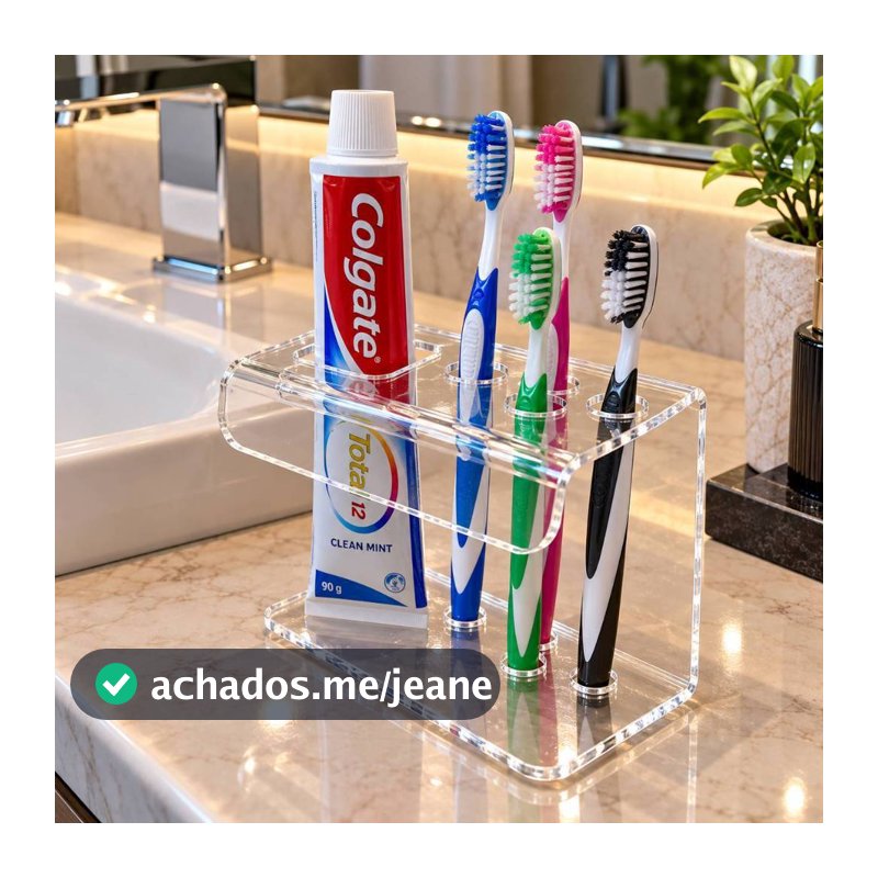 Organizador de Escova de Dente e Pasta de Dente em Acrílico para Banheiro