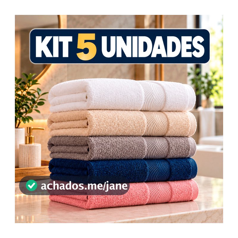 Kit 5 Toalhas de Banho Bella Soft 100% Algodão Macia Felpuda Confortável Boa Absorção Secagem Rápida Uso Diário