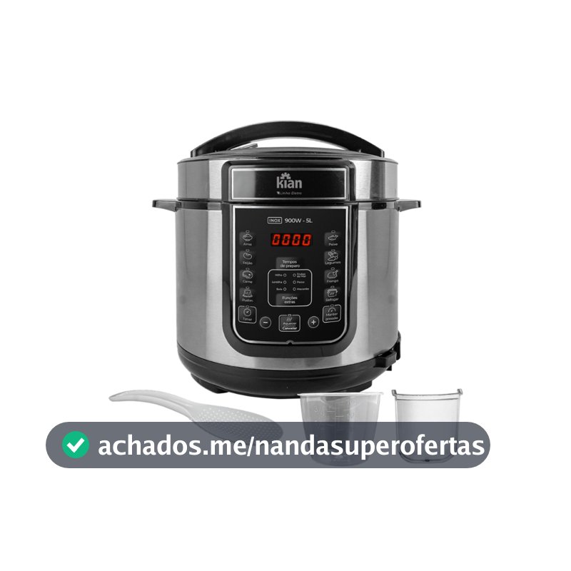 Panela de Pressão Elétrica Kian 5 Litros 900W 127V  Inox/Preto PPE-101