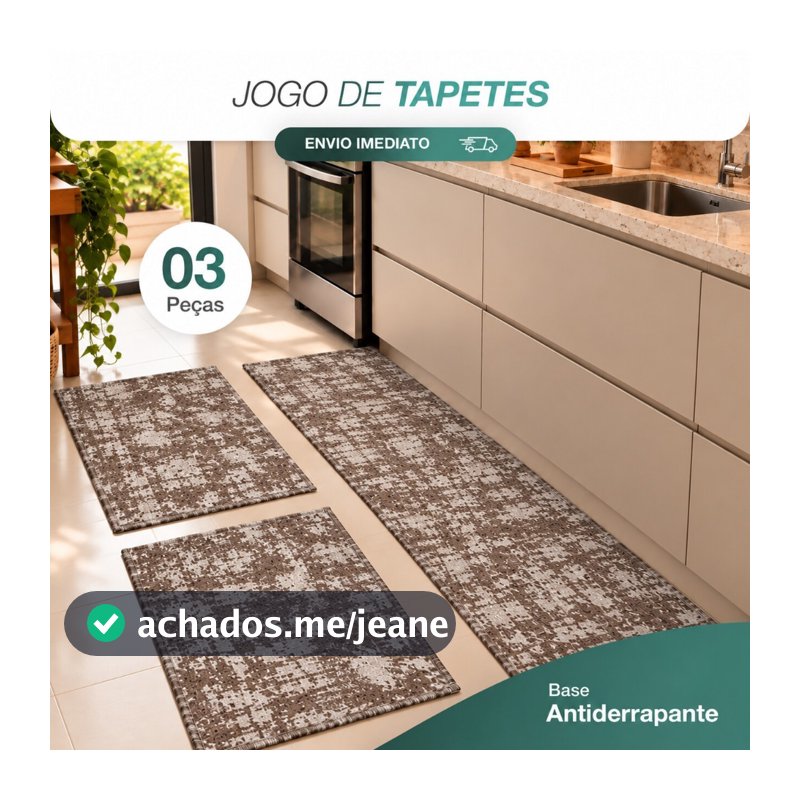 Jogo Tapete Cozinha 3 Peças Jacquard Passadeira Antiderrapante Lavável Geométrico Premium Luxo