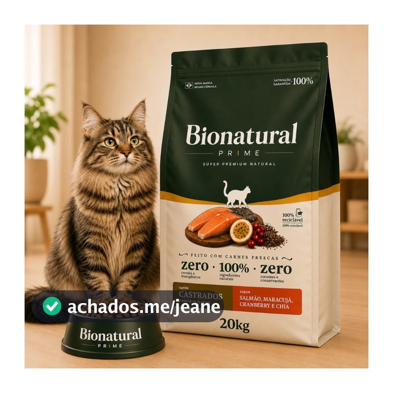 Ração Gato Bionatural Prime Gatos Castrados Salmao 20kg Super Premium