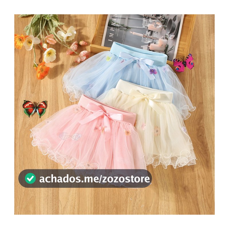 Saia De Verão Para Menina Toddler Curta Tridimensional De Gaze Floral Puffy Bow