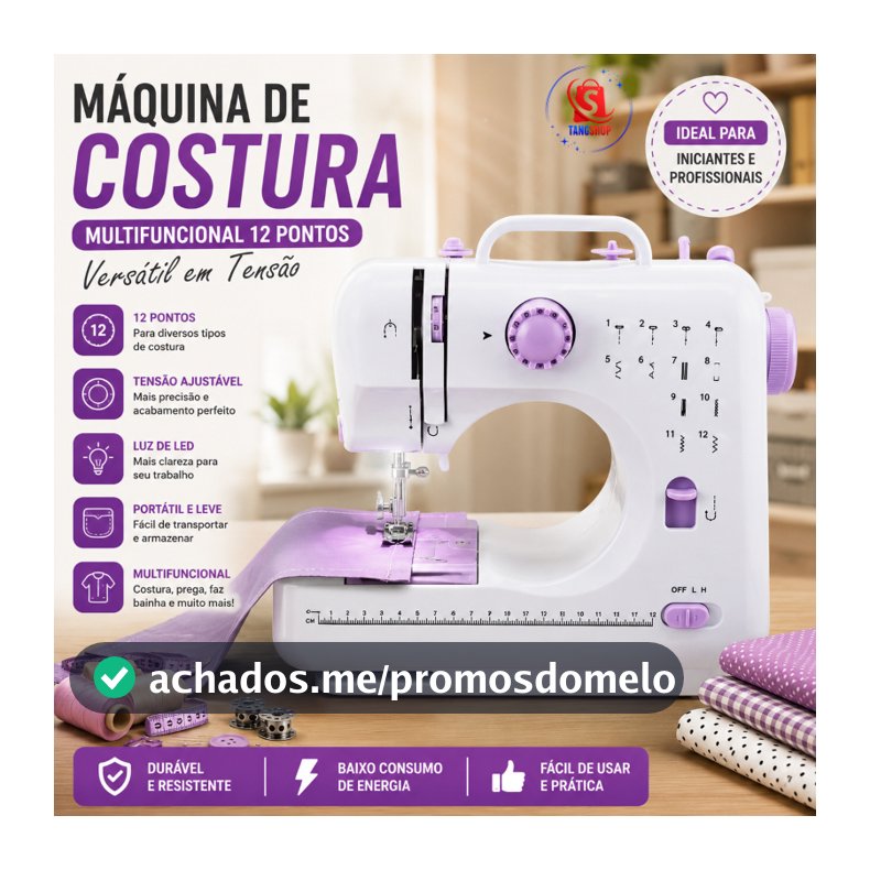 Mini Máquina De Costura Multifuncional Doméstica Composta de 12 Pontos - Bivolt