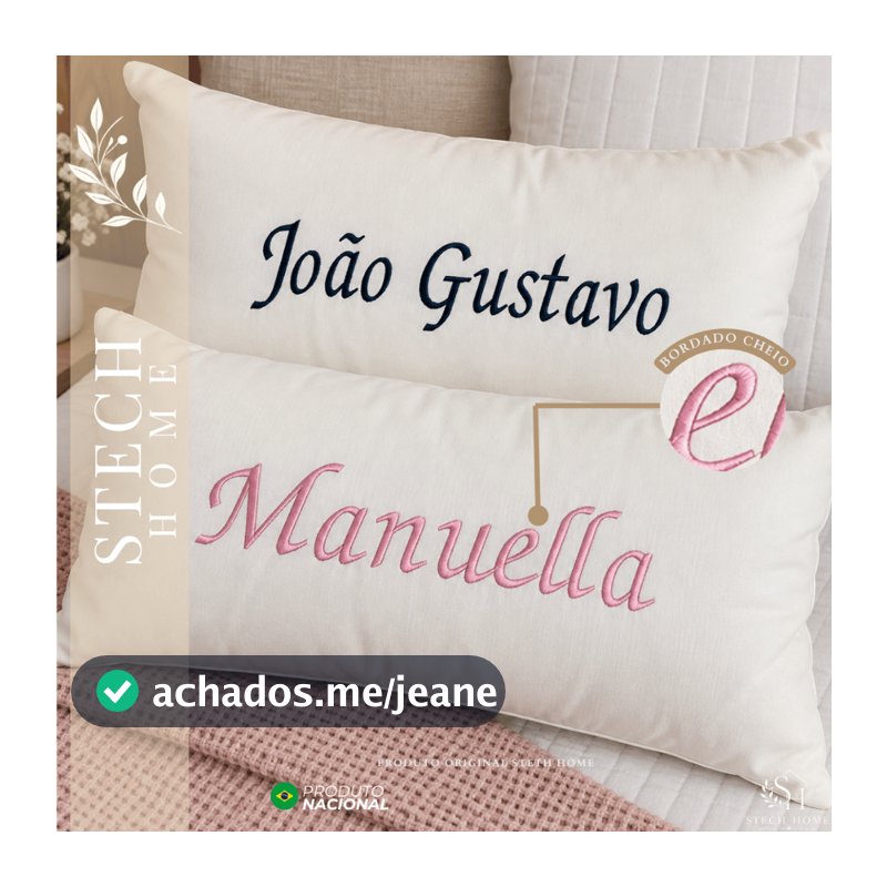 Almofada Personalizada com Nome Bordado 50x30cm em Tecido Percal – Presente Personalizado Feminino e Masculino