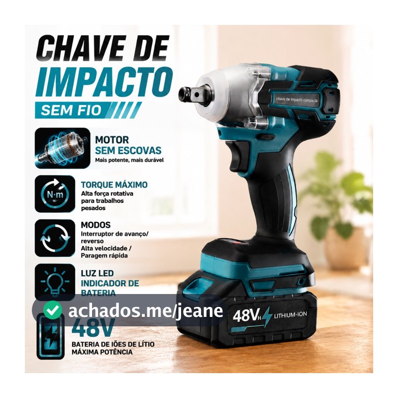 Chave De Impacto Sem Escova Para Carregador De Tensão Dupla-Fio Profissional De 48V Com Bateria