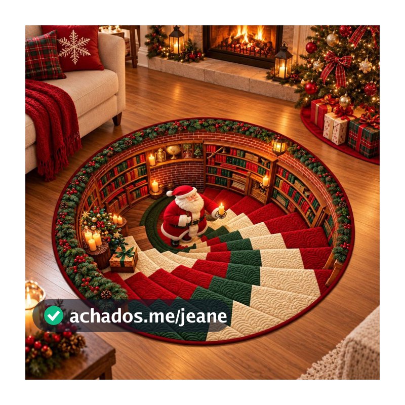Tapete Redondo Decorativo Natal 88cm Antiderrapante para Sala e Quarto 2273
