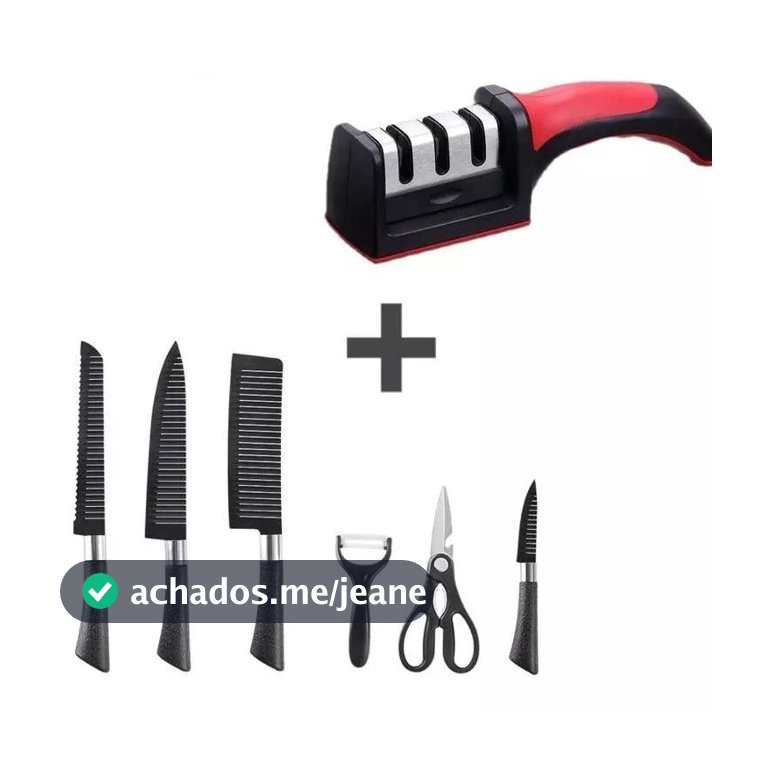 Kit 6 Peças Facas Churrasco Profissional Antiaderente + Amolador