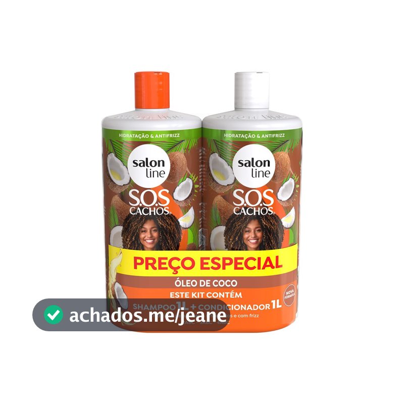 Kit SOS Cachos Coco Profundo Shampoo e Condicionador Litrão Salon Line