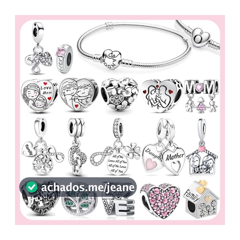 Pulseira com contas de coração em prata 925 · Amuleto de carta mãe em ouro rosa · Acessórios para joias faça você mesmo