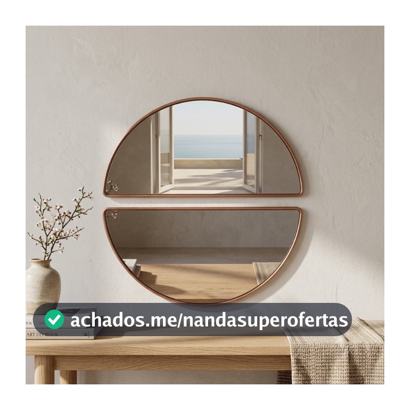 Kit 2 Espelho De Parede Decorativo Meia Lua Couro 57x29
