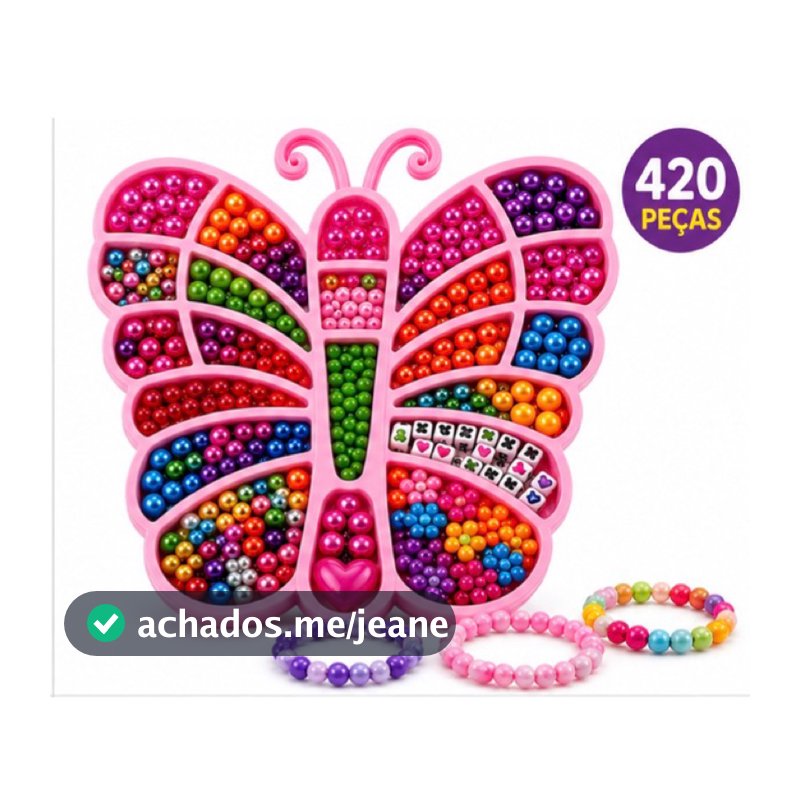 Kit Miçangas Infantil Borboleta 420 Peças para Fazer Pulseiras e Colares