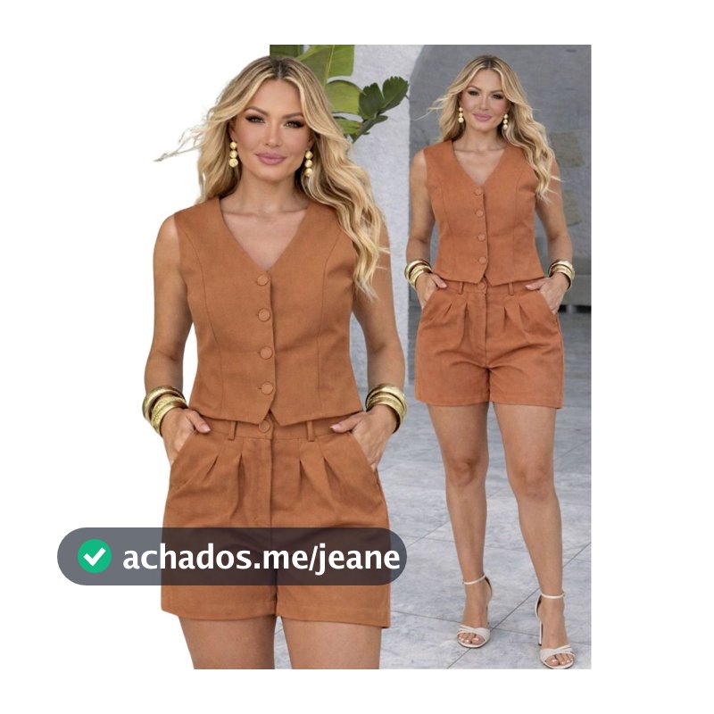 Conjunto Feminino Alfaiataria Cropped Colete e Shorts Elegante