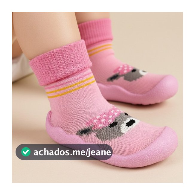 Meia Com Sola Infantil Menina Bebê Sola Antiderrapante Confortável Emborrachado Estampado Dia Dia