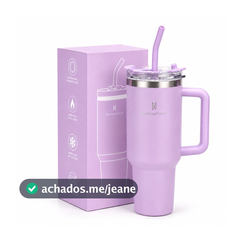 ROMANTIC CROWN Copo Térmico Inox Portátil 1200ml/600ml com Tampa e Canudo Garrafa Térmica Inoxidável