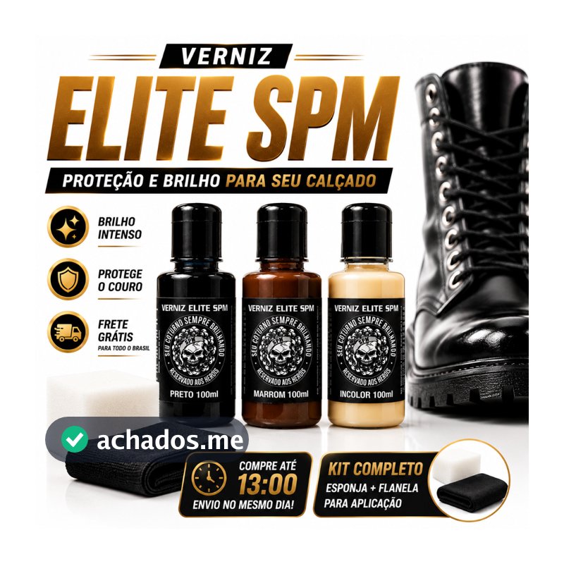 Verniz Elite SPM 100ml Esponja Flanela Brilho Para Couro Coturno Bota Militar
