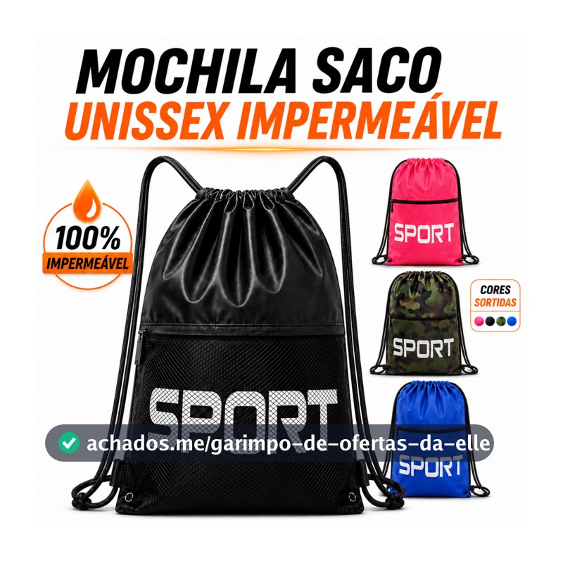Bolsa Academia Unissex impermeável Com Ziper Mochila Bolsa Sacola Feminina Masculina - 4 Cores