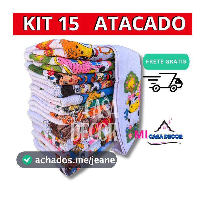 kit 15 pano de prato bainha Branco estampados 100% algodão Promoção