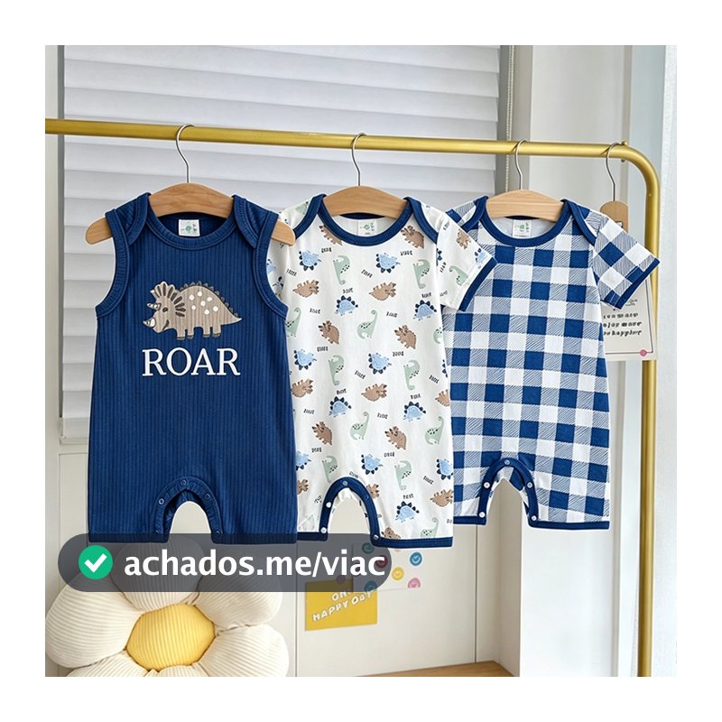 Conjunto de 3 peças de macacão para bebê 100% algodão material confortável série tricerátops