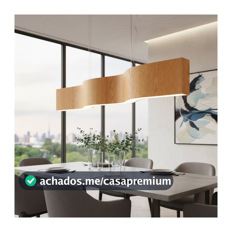Lustre Madeira Natural Retangular Linear Sinuosa Led Integrado 98cm - snk01pendente  design minimalista