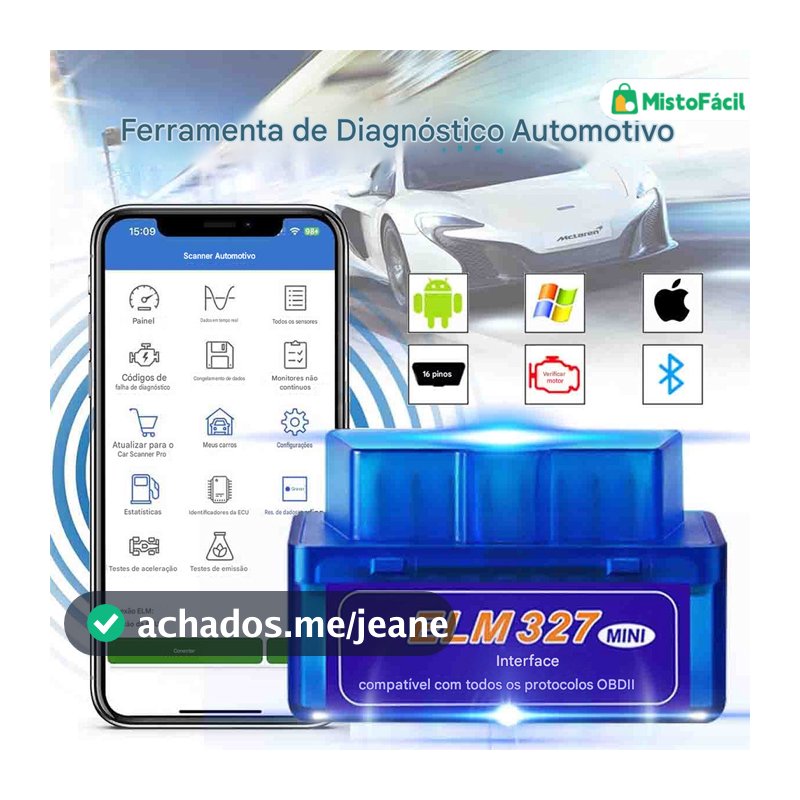 Kit Scanner OBD2 Bluetooth ELM327 para Carros – Mini Diagnóstico para Android e iOS