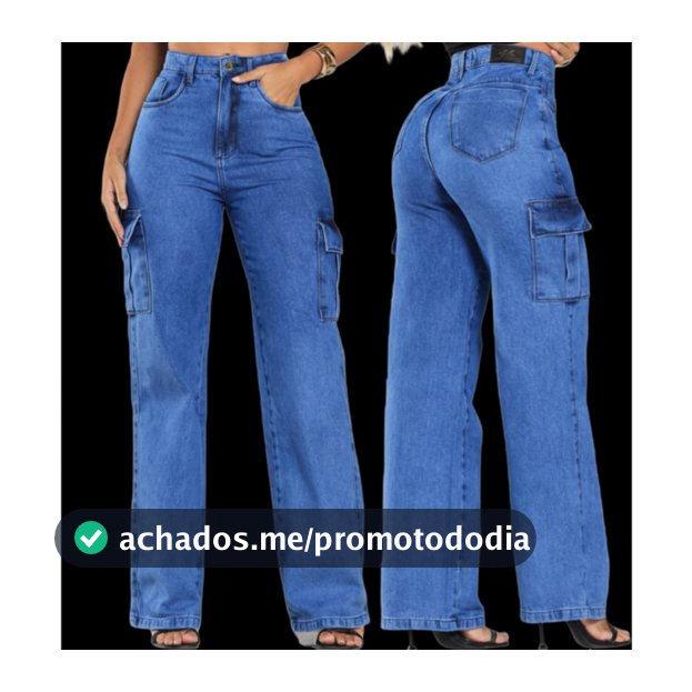 Calça Jeans Feminina Wide Leg Cargo Cintura Alta Sem Elastano Elegante Estiloza De Luxo