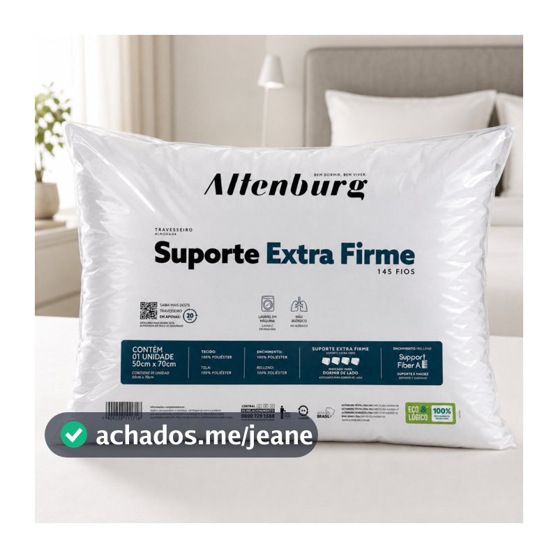 Travesseiro Altenburg Suporte Extra Firme Antialérgico Alto Lavável em Máquina 50 x 70cm