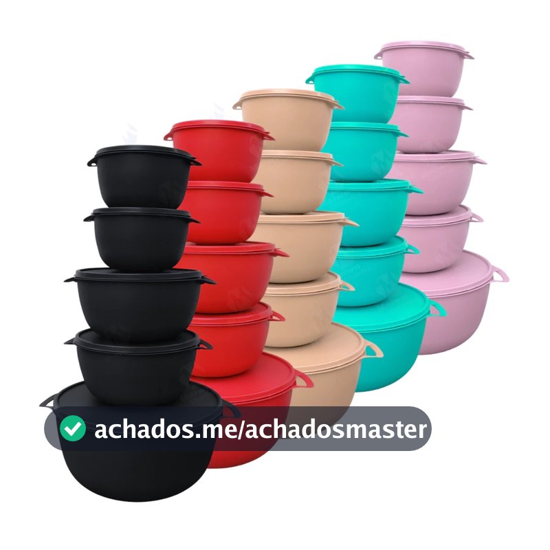 Kit 5 Potes Bowl Redondos com Tampa BPA Free para Mantimentos, Freezer e Micro-ondas