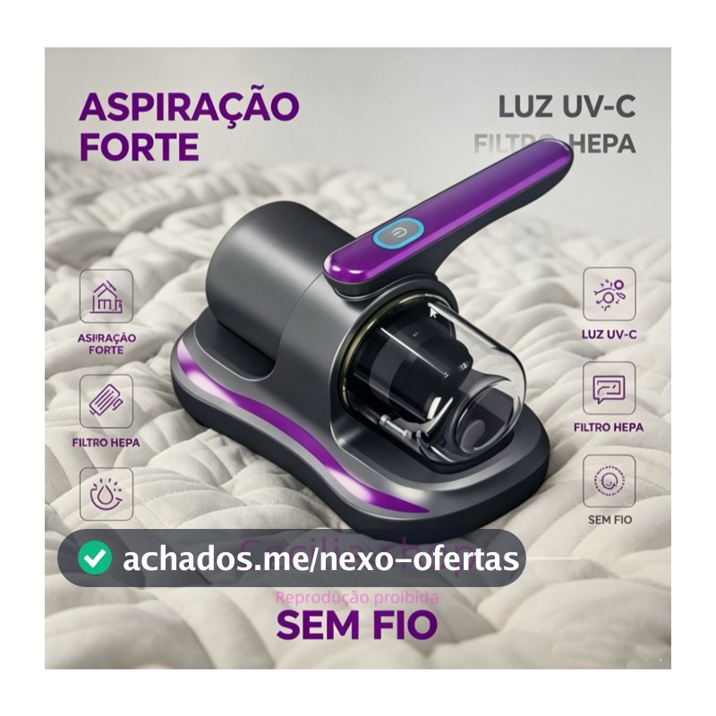Aspirador de Pó Portátil Sem Fio Escova Removedor de Ácaro Recarregável USB