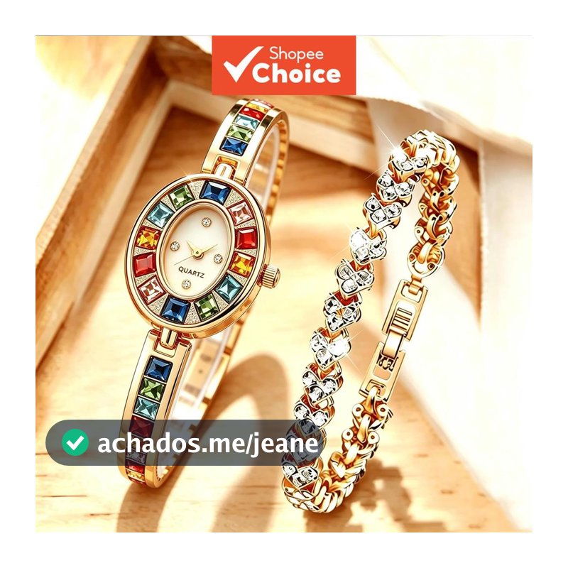Relógio Para Mulheres À Prova D'água Inoxidável Relo Prata Cristal Quartzo Pulseira De Ouro Arco-Íris Diamante Presente