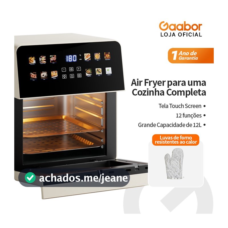Gaabor Forno Elétrico Air Fryer 12L Digital Touch Sem Óleo Branco 127V/220V Bivolt