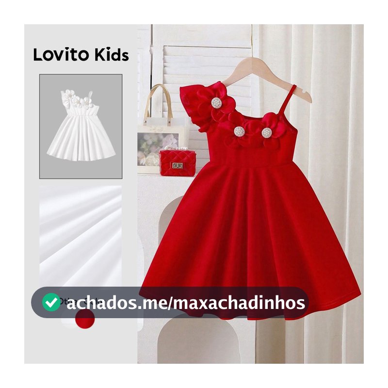 Lovito Elegante Vestido Infantil Fofo Assimétrico Primavera/verão Formaturas E Aniversários Vermelho Floral L162LD278
