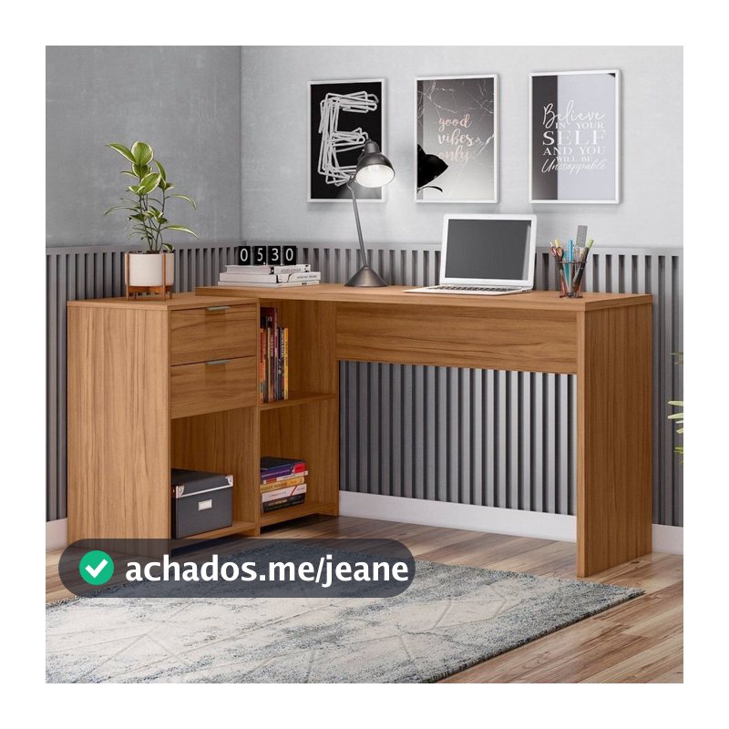 Escrivaninha Mesa Escritório em L Office Nt 2060 2 Gavetas 3 Nichos 148,6cm Freijo Trend Marrom Freijó