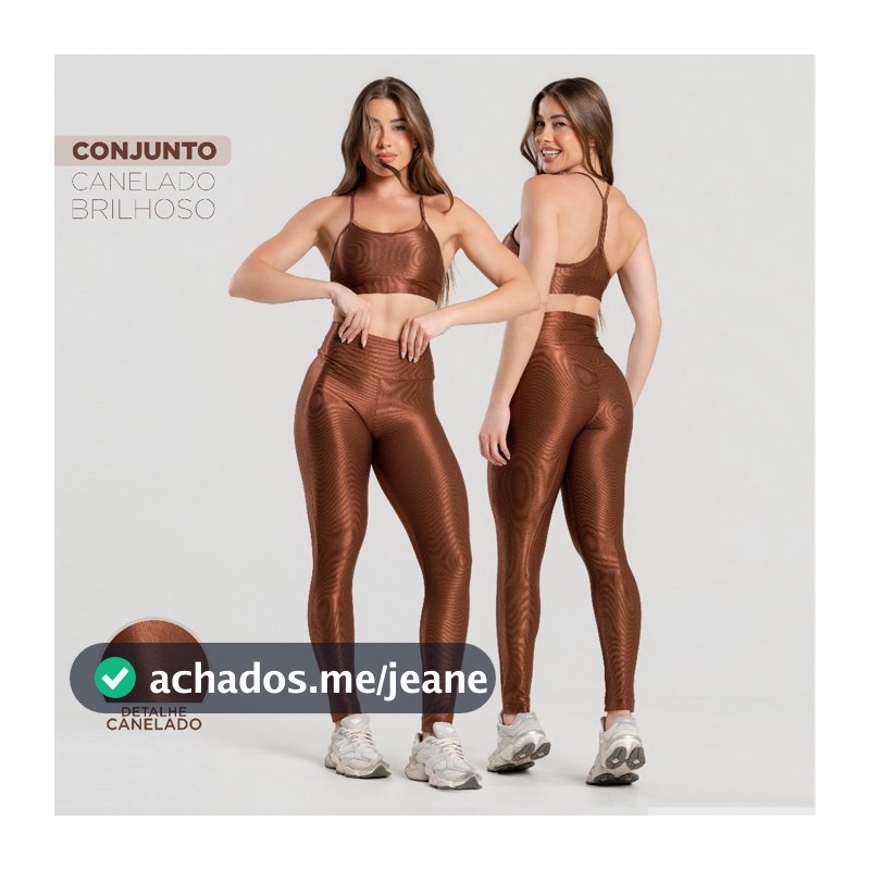 Conjunto Fitness Feminino Trilobal Canelado–Top Alcinha+Legging Cós Alto Modelador Brilhoso Academia