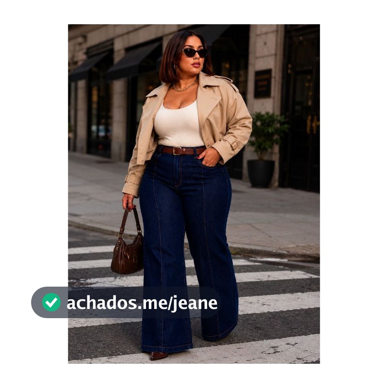 Calça feminina plus size wide leg jeans