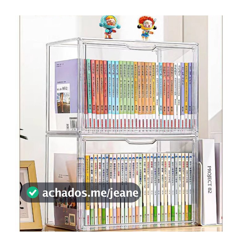 Caixa Organizadora de Livros Acrílico Grande Capacidade Transparente com Tampa Exibição Proteção Contra Poei