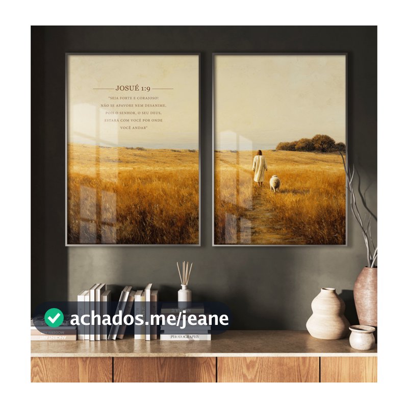 Quadros Decorativos Com Moldura Filete Sala Quarto Duo Arte Religiosa O Pastor E A Ovelha Josué 1:9