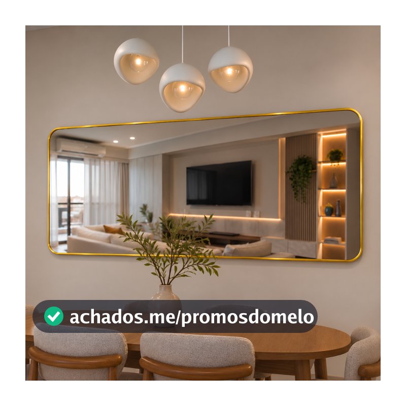 Espelho Lopazzi Retangular Corpo Inteiro 110x50cm Moldura de Alumínio Decorativo Quarto Sala Hall