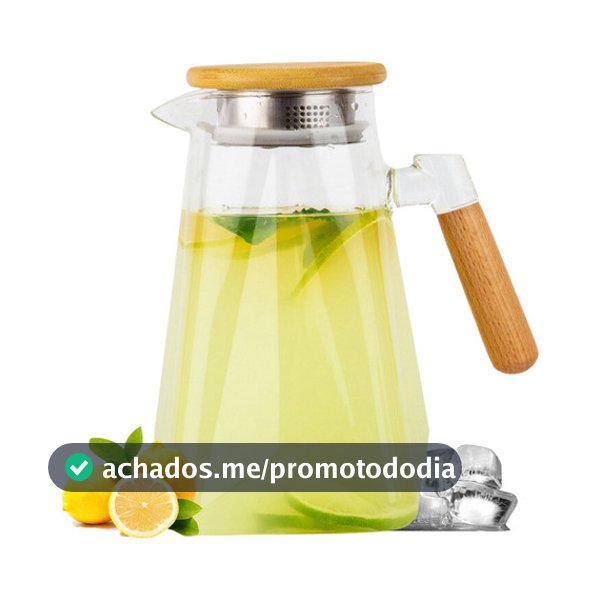 Jarra de Vidro Borossilicato 1,8l Tampa Bambu Alça Madeira Vai ao Fogo