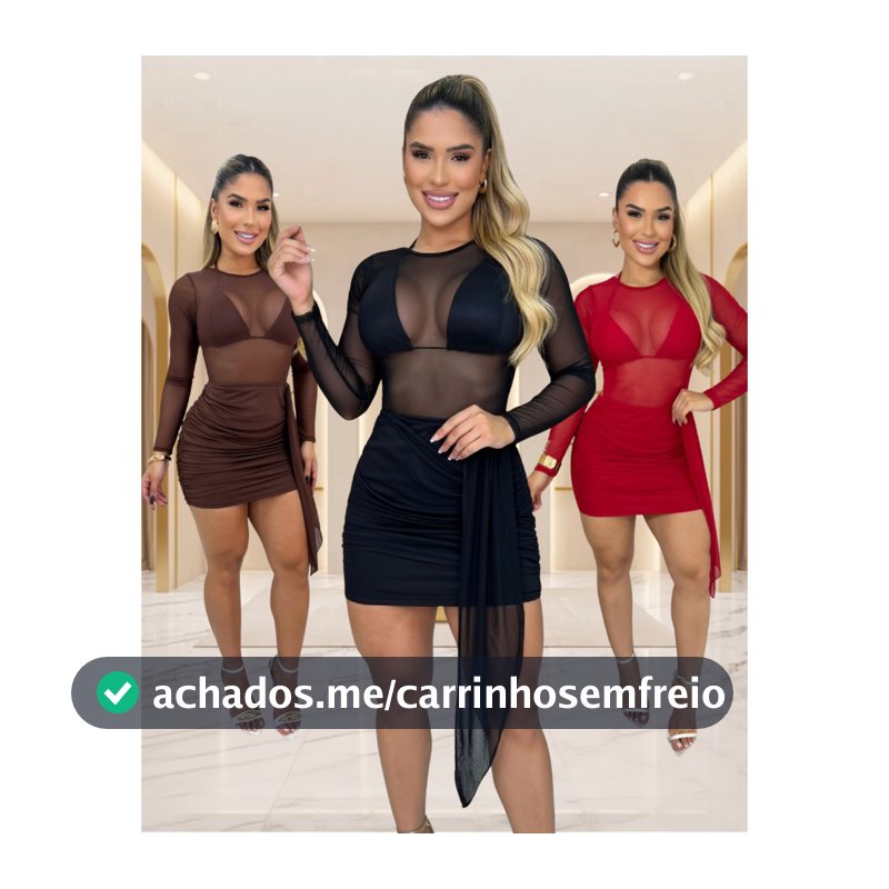 Vestido Festa Curto Tule Feminino Com Top e Bojo Manga Longa Balada Luxo Premium Tendencia