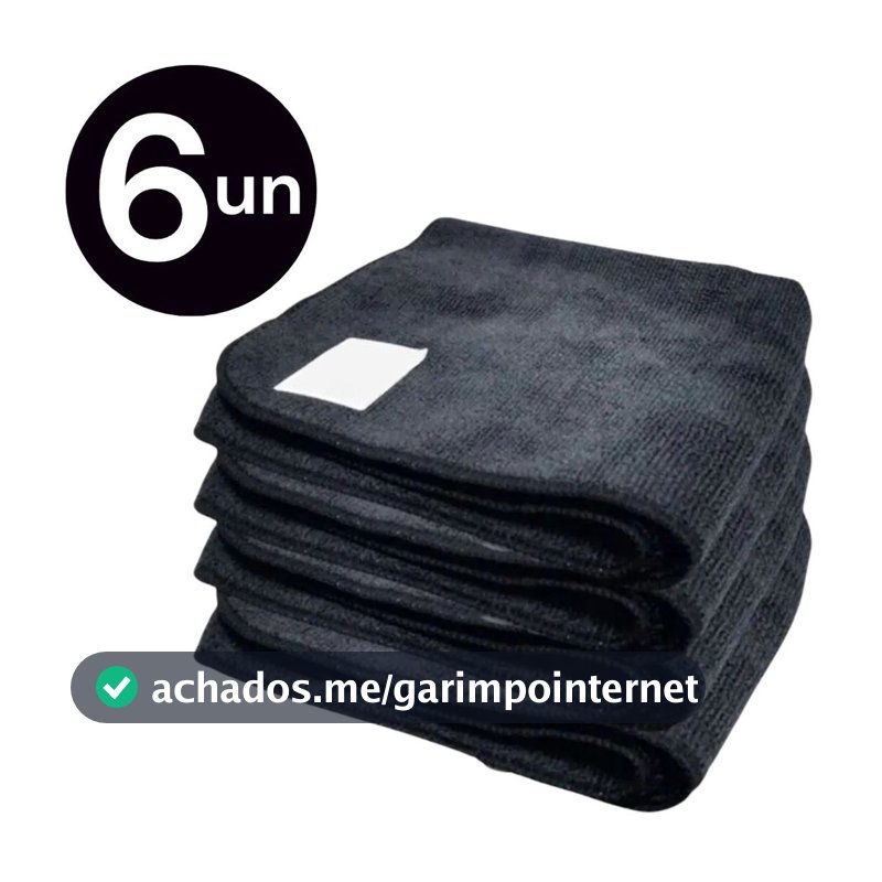 6 Panos Mágico Microfibra Automotivo Grande Preto 60x40cm Anti Risco Lava Seco Não Solta Fiapos