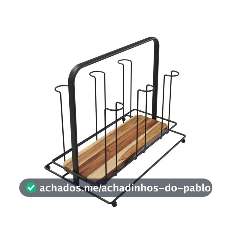 Porta Copos De Mesa Madeira Cozinha Pia Aço Preto Organização Mesa Posta