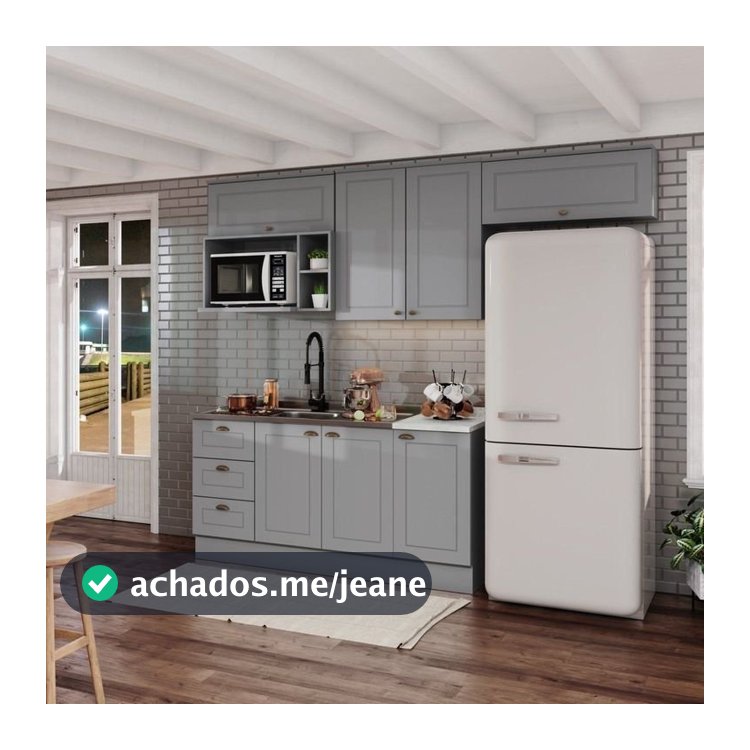 Cozinha Compacta Modulada 7 Portas 3 Gavetas Emily Cinza/Calcare Cinza/Calcare