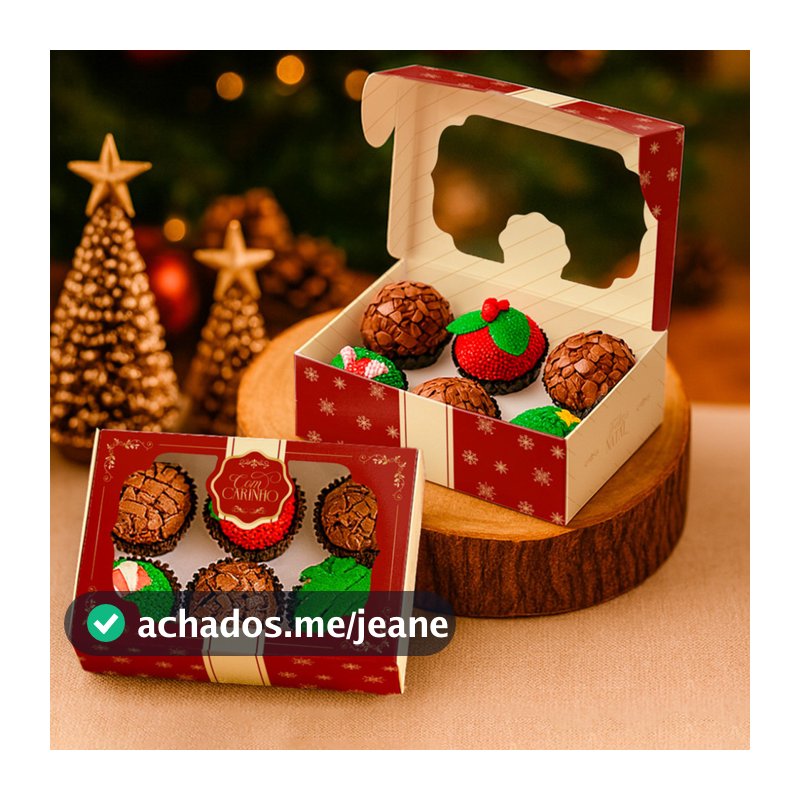10 Caixas Embalagens para 6 doces e Presentes Natal  - Com visor - Coleção Nobre