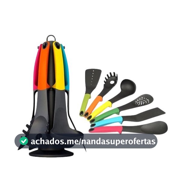 Kit Com 7 Peças Silicone de Cozinha Contando Com Suporte Giratório Prático e Bonito